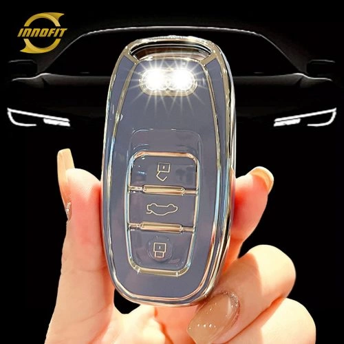 AUB1T1-Light Blue-Silver Plating- Car Key Cover For Audi