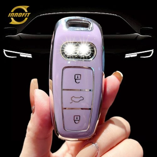 AUC1T1-Purple-Silver Plating- Car Key Cover For Audi