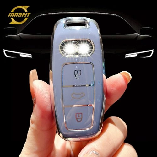 AUC1T1-Light Blue-Silver Plating- Car Key Cover For Audi
