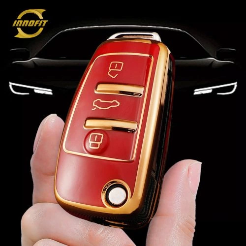 AUD1T1-Red-Gold Plating- Car Key Cover For Audi