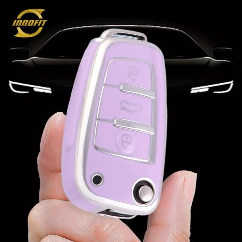 AUD1T1-Purple-Silver Plating- Car Key Cover For Audi