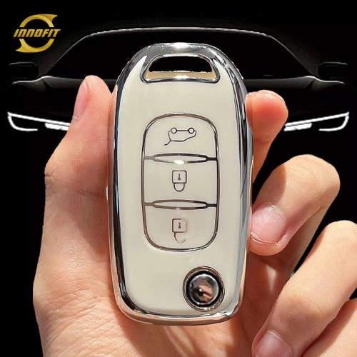 REB1T1-White-Silver Plating- Car Key Cover For Renault