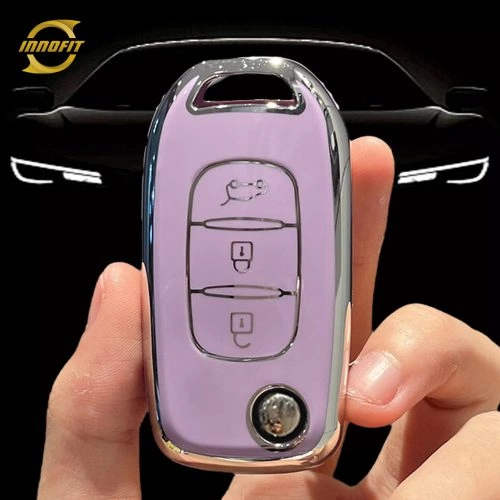 REB1T1-Purple-Silver Plating- Car Key Cover For Renault
