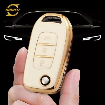 REB1T1-White-Gold Plating- Car Key Cover For Renault