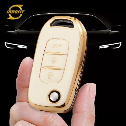 REB1T1-White-Gold Plating- Car Key Cover For Renault