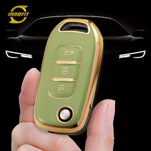 REB1T1-Green-Gold Plating- Car Key Cover For Renault