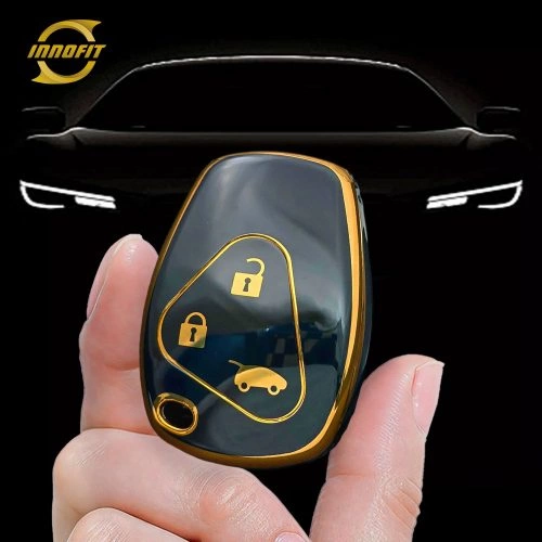 RED1T1-Black-Gold Plating- Car Key Cover For Renault