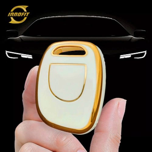 REE1T1-White-Gold Plating- Car Key Cover For Renault