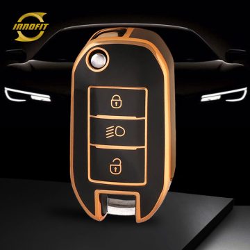 PUB2T1-Black-Gold Plating- Car Key Cover For Peugeot