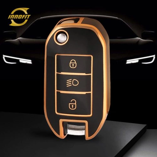 PUB2T1-Black-Gold Plating- Car Key Cover For Peugeot