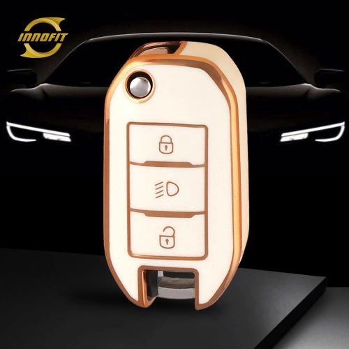 PUB2T1-White-Gold Plating- Car Key Cover For Peugeot