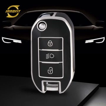 PUB2T1-Black-Silver Plating- Car Key Cover For Peugeot