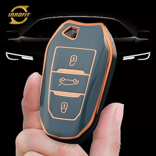PUC1T1-Granny Grey-Gold Plating- Car Key Cover For Peugeot