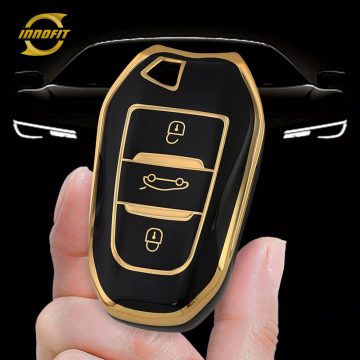 PUC1T1-Black-Gold Plating- Car Key Cover For Peugeot