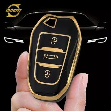 PUC1T1-Black-Gold Plating- Car Key Cover For Peugeot