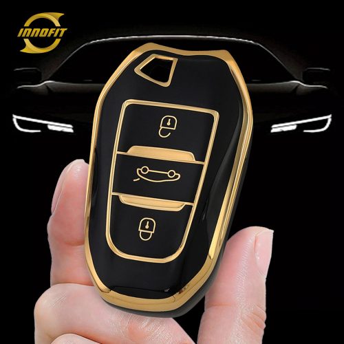 PUC1T1-Black-Gold Plating- Car Key Cover For Peugeot