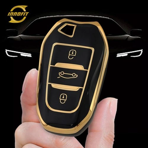 PUC1T1- 블랙-골드 도금- 푸조 용 자동차 키 커버
