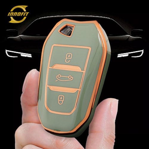 PUC1T1-Green-Gold Plating- Car Key Cover For Peugeot
