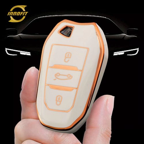 PUC1T1-White-Gold Plating- Car Key Cover For Peugeot