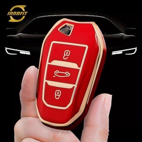 PUC1T1-Red-Gold Plating- Car Key Cover For Peugeot