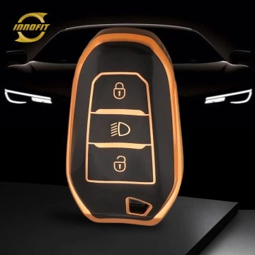 PUC2T1-Black-Gold Plating- Car Key Cover For Peugeot Citroen Opel