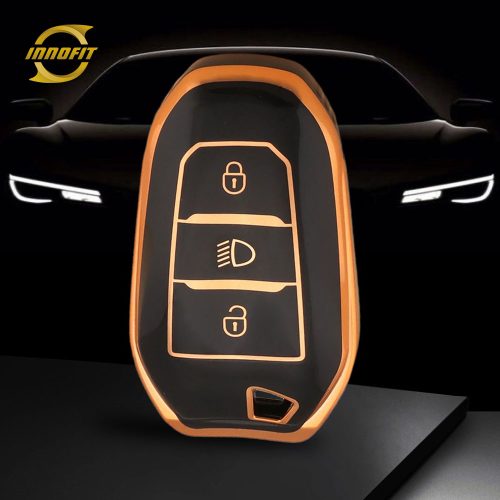 PUC2T1-Black-Gold Plating- Car Key Cover For Peugeot Citroen Opel