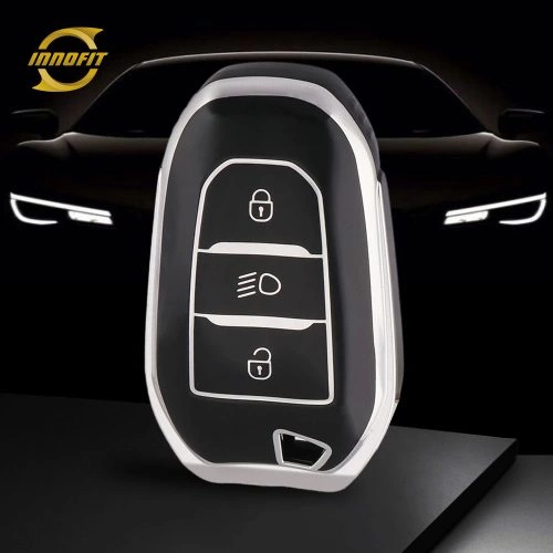 PUC2T1-Black-Silver Plating- Car Key Cover For Peugeot Citroen Opel