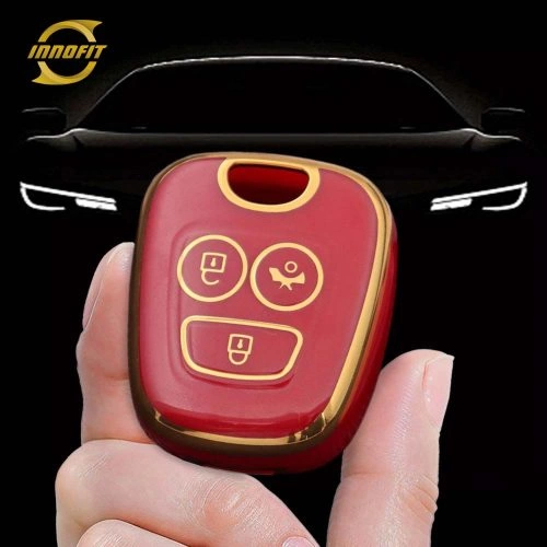 PUF3T1-Red-Gold Plating- Car Key Cover For Peugeot