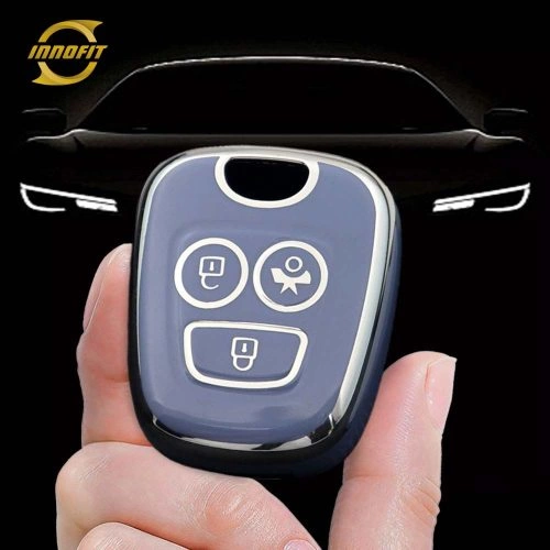 PUF3T1-Light Blue-Silver Plating- Car Key Cover For Peugeot