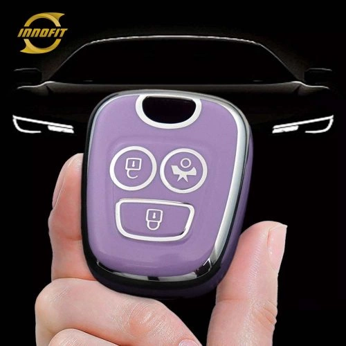 PUF3T1-Purple-Silver Plating- Car Key Cover For Peugeot