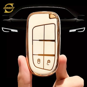 JEA2T1-White-Gold Plating- Car Key Cover For Jeep Dodge Chrysler