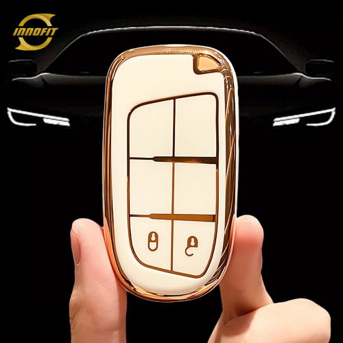 JEA2T1-White-Gold Plating- Car Key Cover For Jeep Dodge Chrysler