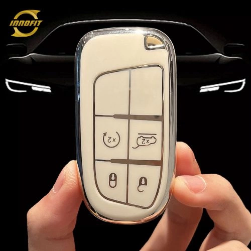 JEA3T1-White-Silver Plating- Car Key Cover For Jeep Dodge Chrysler