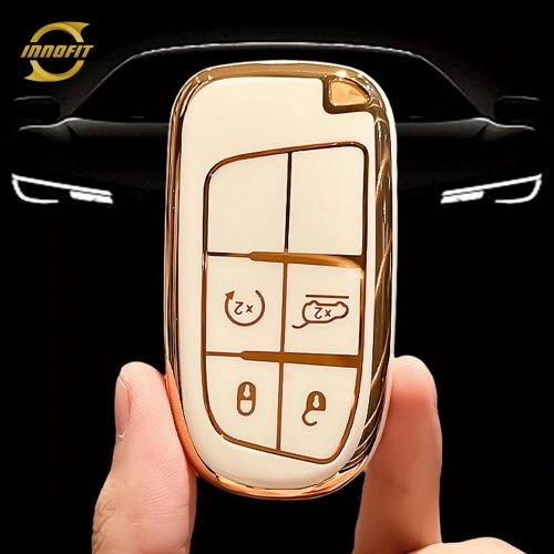 JEA3T1-White-Gold Plating- Car Key Cover For Jeep Dodge Chrysler