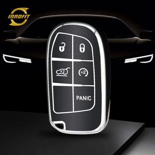 JEA4T1-Black-Silver Plating- Car Key Cover For Jeep Dodge Chrysler