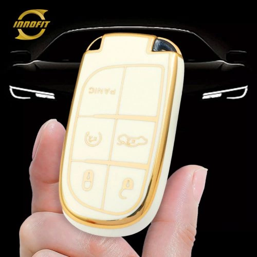 JEA4T1-White-Gold Plating- Car Key Cover For Jeep Dodge Chrysler