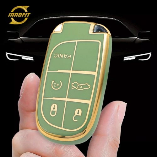 JEA4T1-Green-Gold Plating- Car Key Cover For Jeep Dodge Chrysler