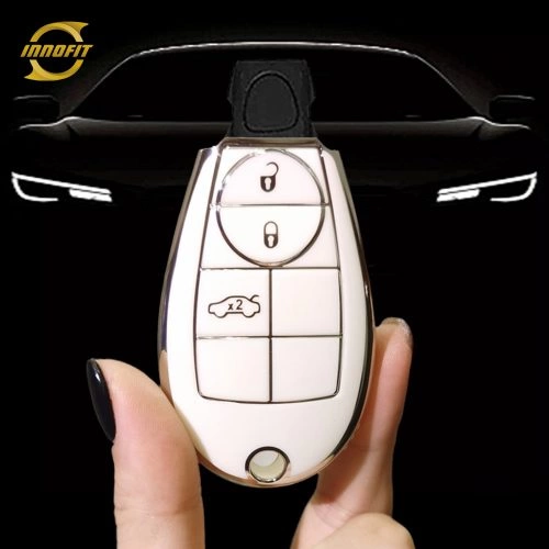 JEC1T1-White-Silver Plating- Car Key Cover For Jeep Dodge Chrysler