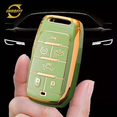 JEE1T1-Green-Gold Plating- Car Key Cover For Jeep Dodge