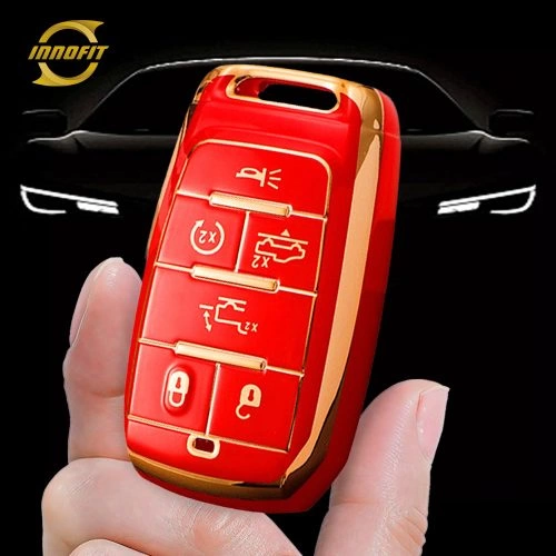 JEE1T1-Red-Gold Plating- Car Key Cover For Jeep Dodge