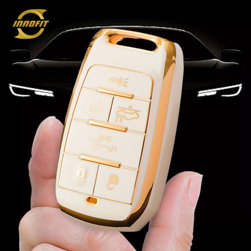 JEE1T1-White-Gold Plating- Car Key Cover For Jeep Dodge