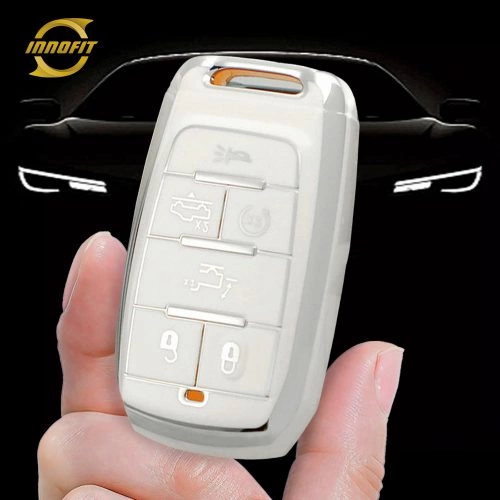 JEE1T1-White-Silver Plating- Car Key Cover For Jeep Dodge