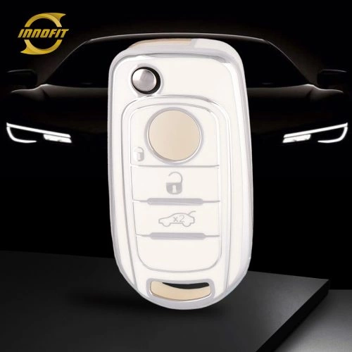 FIB1T1-White-Silver Plating- Car Key Cover For Fiat