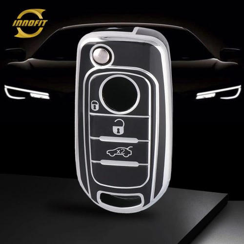 FIB1T1-Black-Silver Plating- Car Key Cover For Fiat