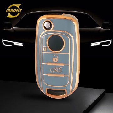 FIB1T1-Granny Grey-Gold Plating- Car Key Cover For Fiat