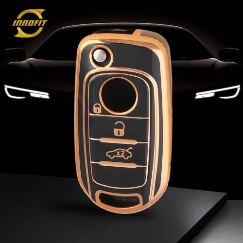 FIB1T1-Black-Gold Plating- Car Key Cover For Fiat