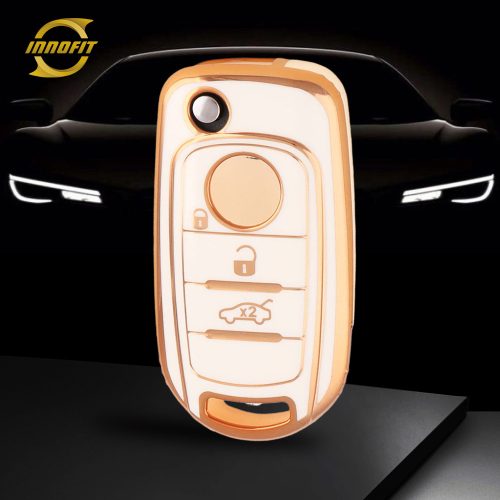 FIB1T1-White-Gold Plating- Car Key Cover For Fiat