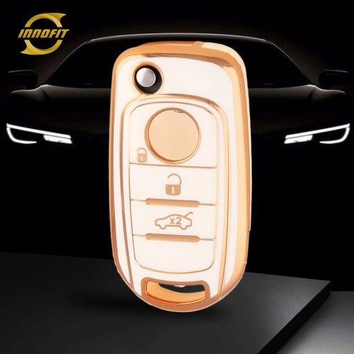 FIB1T1-White-Gold Plating- Car Key Cover For Fiat