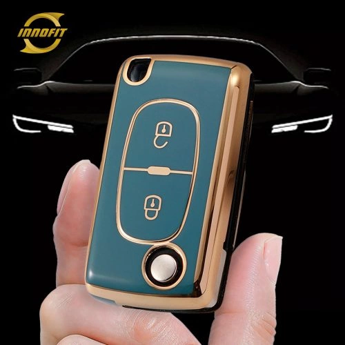 PUE2T1-Granny Grey-Gold Plating- Car Key Cover For Peugeot Fiat