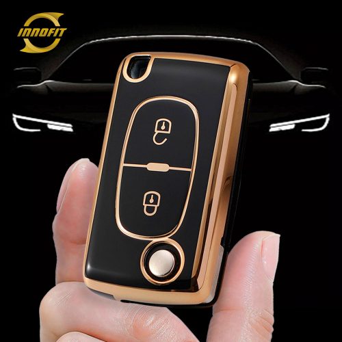 PUE2T1-Black-Gold Plating- Car Key Cover For Peugeot Fiat